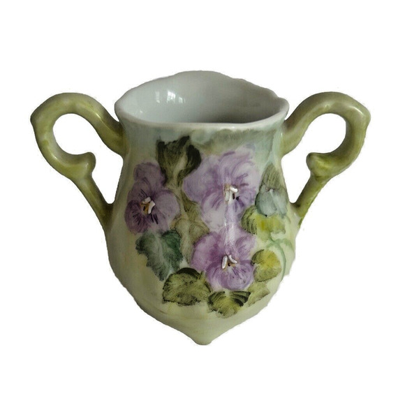 Purple Other - Elegant White Porcelain Miniature Purple Flowers Artist Signed Vase